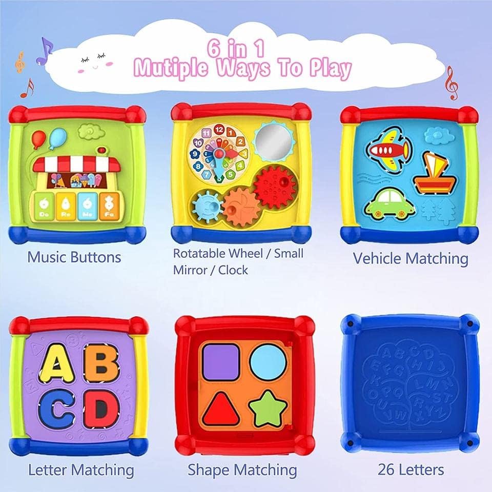 Fidtoy 6 Sided Activity Cube Toy for Toddlers Music Lights Gears Shape Sorting Learning Play