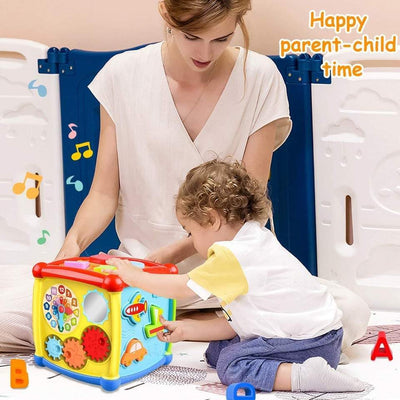 Fidtoy 6 Sided Activity Cube Toy for Toddlers Music Lights Gears Shape Sorting Learning Play