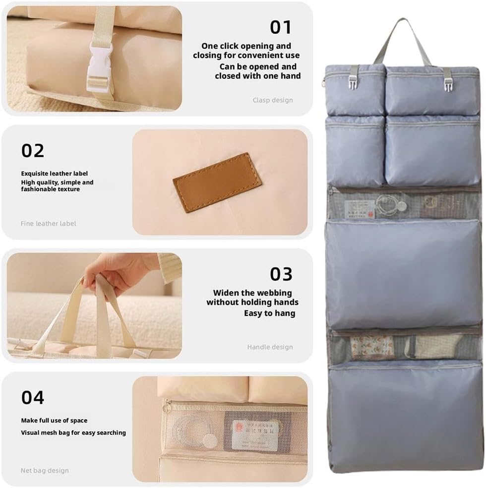 "Hanging Garment Bag for Travel - Foldable Organizer with Multi-Compartment Storage, Space Saver for Clothes, Bra, Underwear, Socks (Blue)"(White,6 in One)
