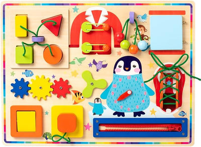 Tablero sensorial de madera 10 en 1 para niños pequeños - A02