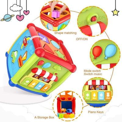 Fidtoy 6 Sided Activity Cube Toy for Toddlers Music Lights Gears Shape Sorting Learning Play