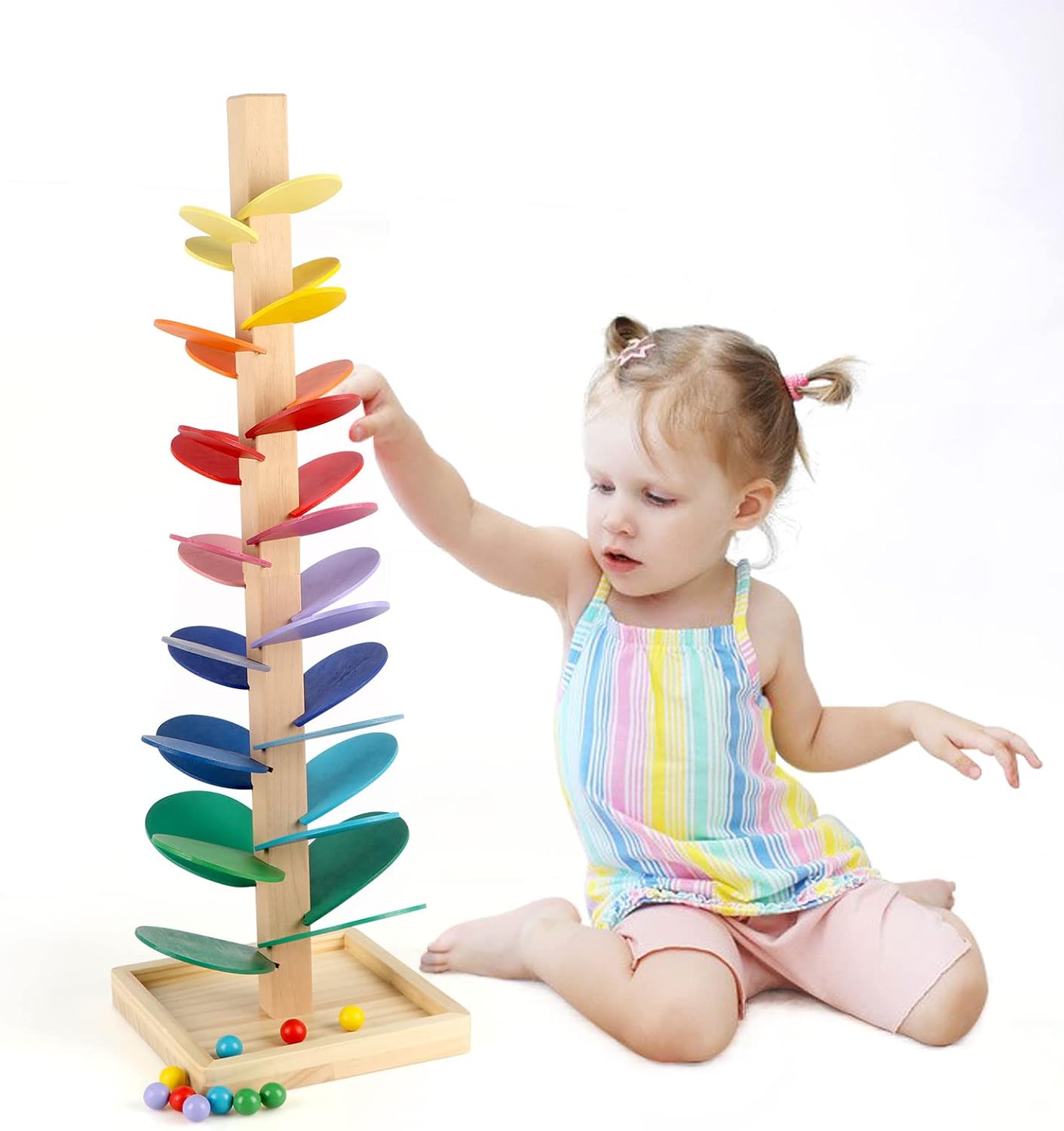 Fidtoy Montessori Arbre Musical Arc-en-ciel en Bois Circuit à Billes