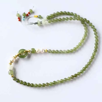 Buddha Stones Hetian Jade Pearl Peace Buckle Luck Wealth String Bracelet Bracelet BS 4