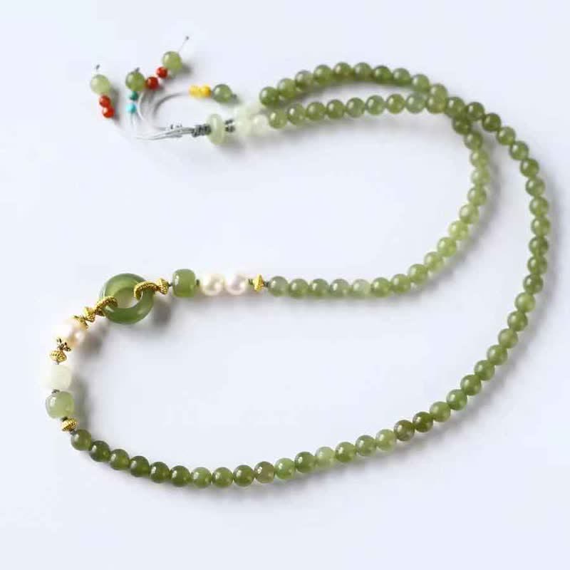 Buddha Stones Hetian Jade Pearl Peace Buckle Luck Wealth String Bracelet Bracelet BS 4