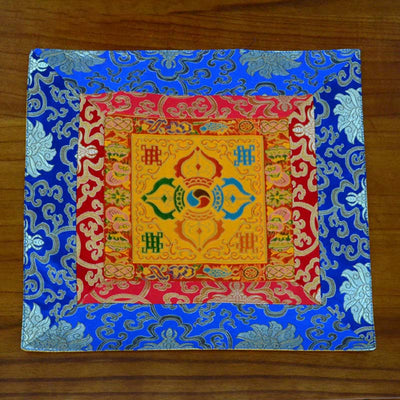 Buddha Stones Prayer Altar Mat Meditation Strength Endless Knot Vajra Man-Bcu Kalachakra Auspicious Symbols Prayer Altar BS Vajra Gold