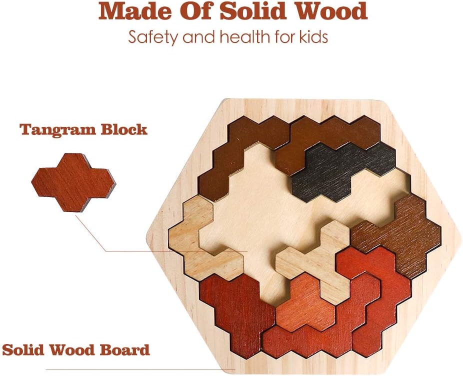 Fidtoy Colorful Wood Tangram – Montessori Wooden Puzzle for Toddlers & Preschoolers