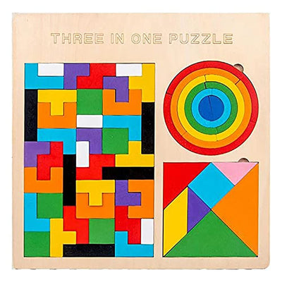Fidtoy Jeu de puzzle en bois Tangram casse-tête, puzzle en bois 3 en 1 Tangram, Tetris et Pont Arc-en-ciel, jouet de tri des formes pour le développement de la conscience spatiale, à partir de 3 ans