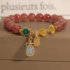Buddha Stones Natural Strawberry Quartz Crystal Aquamarine Fortune Brand Love Bracelet Bracelet BS Strawberry Crystal  Aquamarine Fortune brand(Wrist Circumference: 14-16cm)