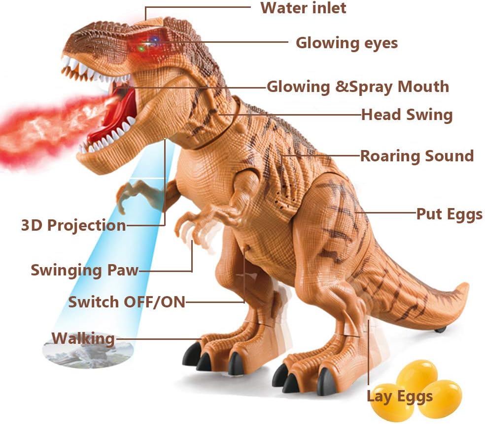 Fidtoy Jouet Dinosaure T-Rex Marcheur pour Enfants – Robot Dinosaure Interactif Pondant des Œufs avec Son Rugissant, Projection 3D, Jet de Brume d'Eau, Yeux Lumineux et Alimentation par Piles AA