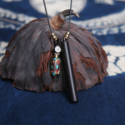 Buddha Stones Tibetan Ebony Wood Dzi Bead Peace Calm Necklace Pendant Necklaces & Pendants BS 1