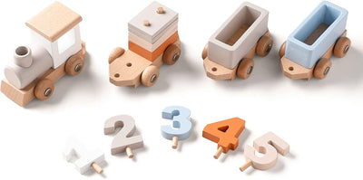 Train d'anniversaire en bois Fidtoy avec blocs numérotés