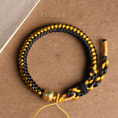 Buddha Stones Handmade Tibetan Black Gold Dragon Scale Rope Om Mani Padme Hum Purity Bracelet Bracelet BS 14-15cm