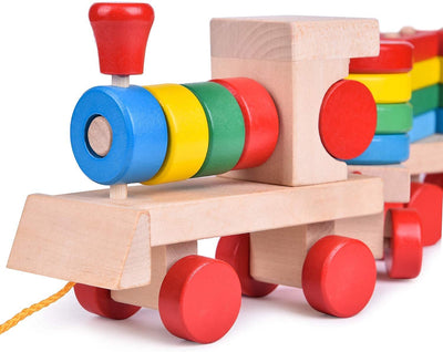 Fidtoy Wooden Stacking Train Toy for Toddlers Learning Play