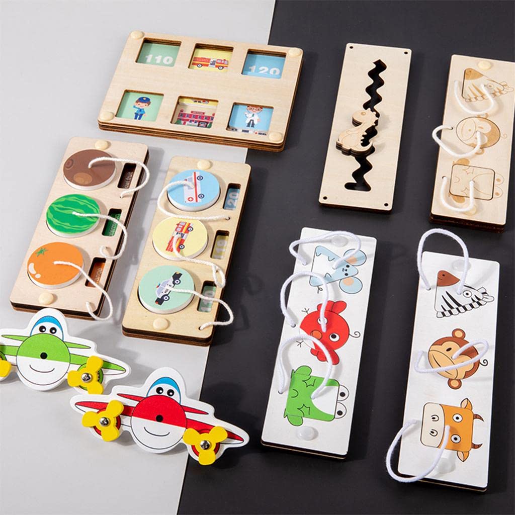 Fidtoy Wooden Busy Board Toy Montessori Activity Board for Toddlers Animal Vehicle Learning Toy Fine Motor Skills Sensory Travel Quiet Toy Gift