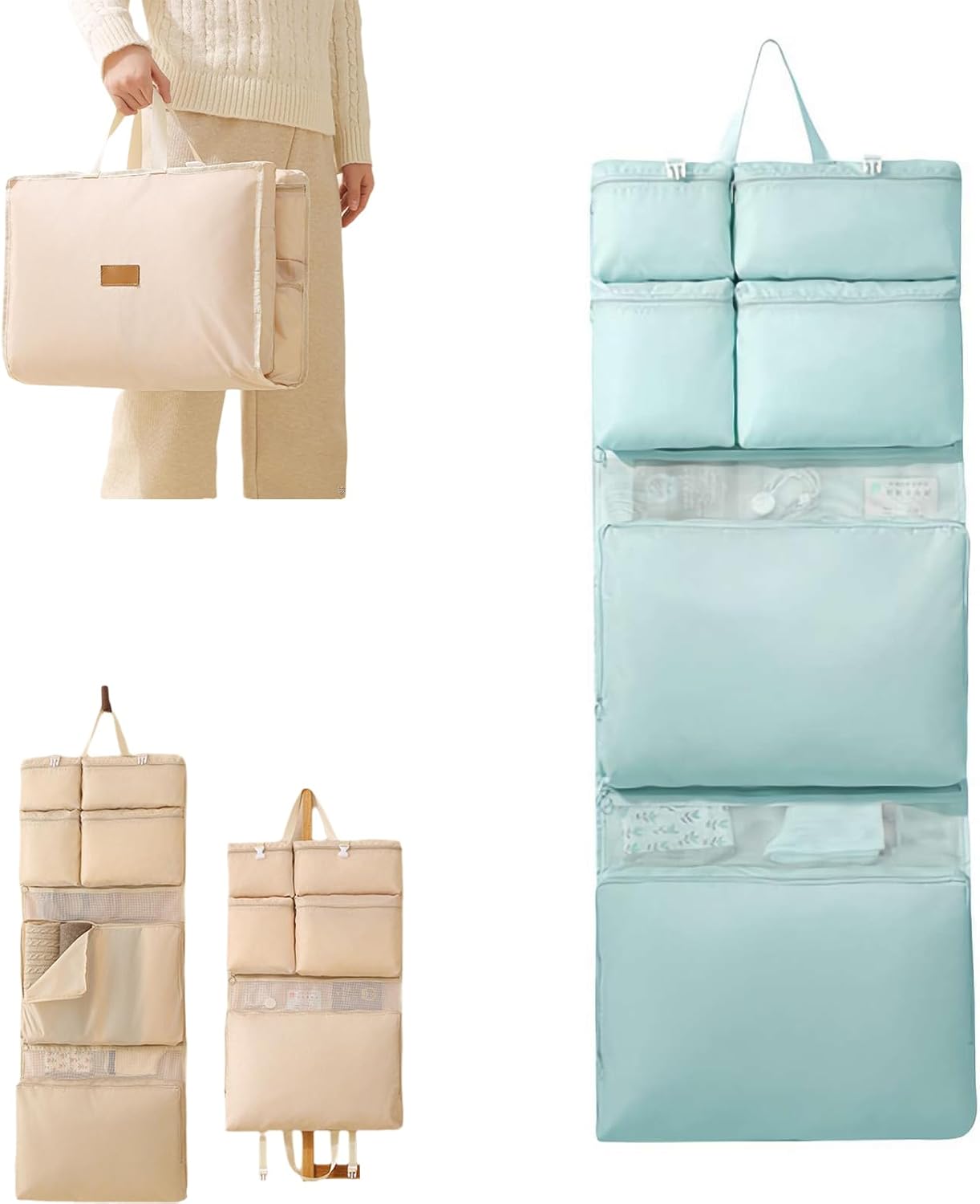 Foviel W1 Fold-Out Travel Wardrobe | 8-Compartment Hanging Organizer
