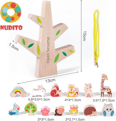 NUDITO Montessori Educational Toy for Children. Wooden Educational Toy for Boys and Girls. Wooden Stacking Blocks for Kids. Pull-Along Toy for Children.