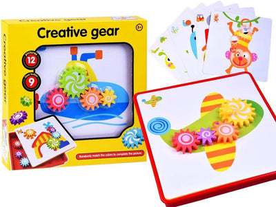 Fidtoy 2 in 1 Creative Gear Art, Plastic Gear Art Drawing Set with 9 Gear Buttons, 12 Pictures and Storage Box, Fine Motor Creative Pattern Toy Ages 3+