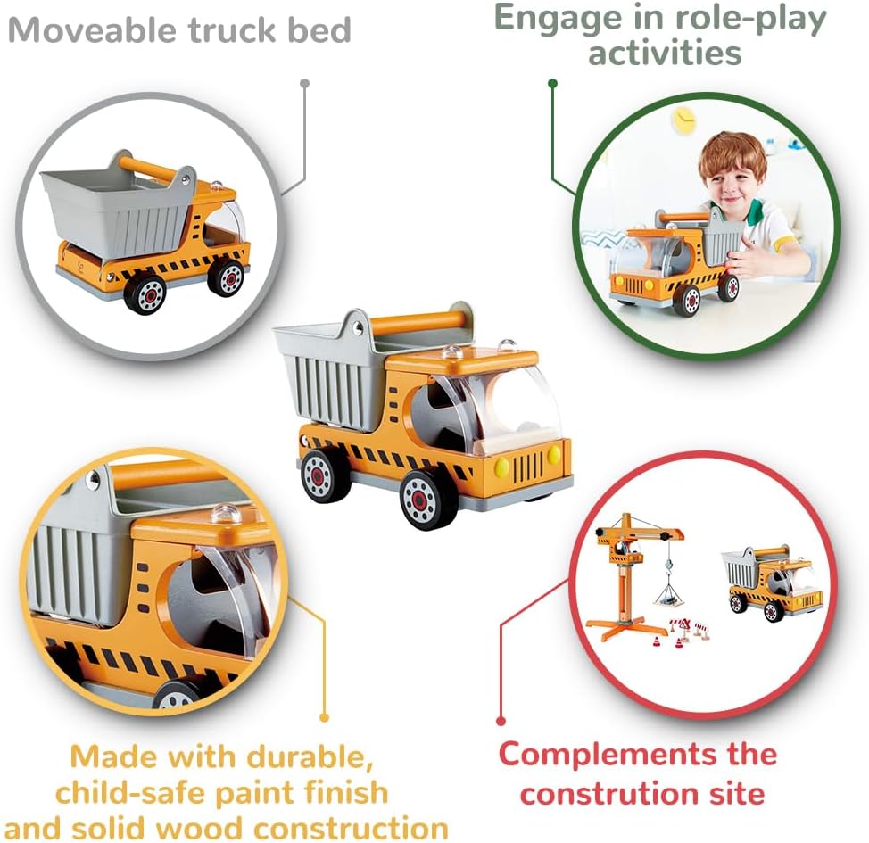 Fidtoy Wooden Dump Truck Toy Kids Construction Vehicle Playset