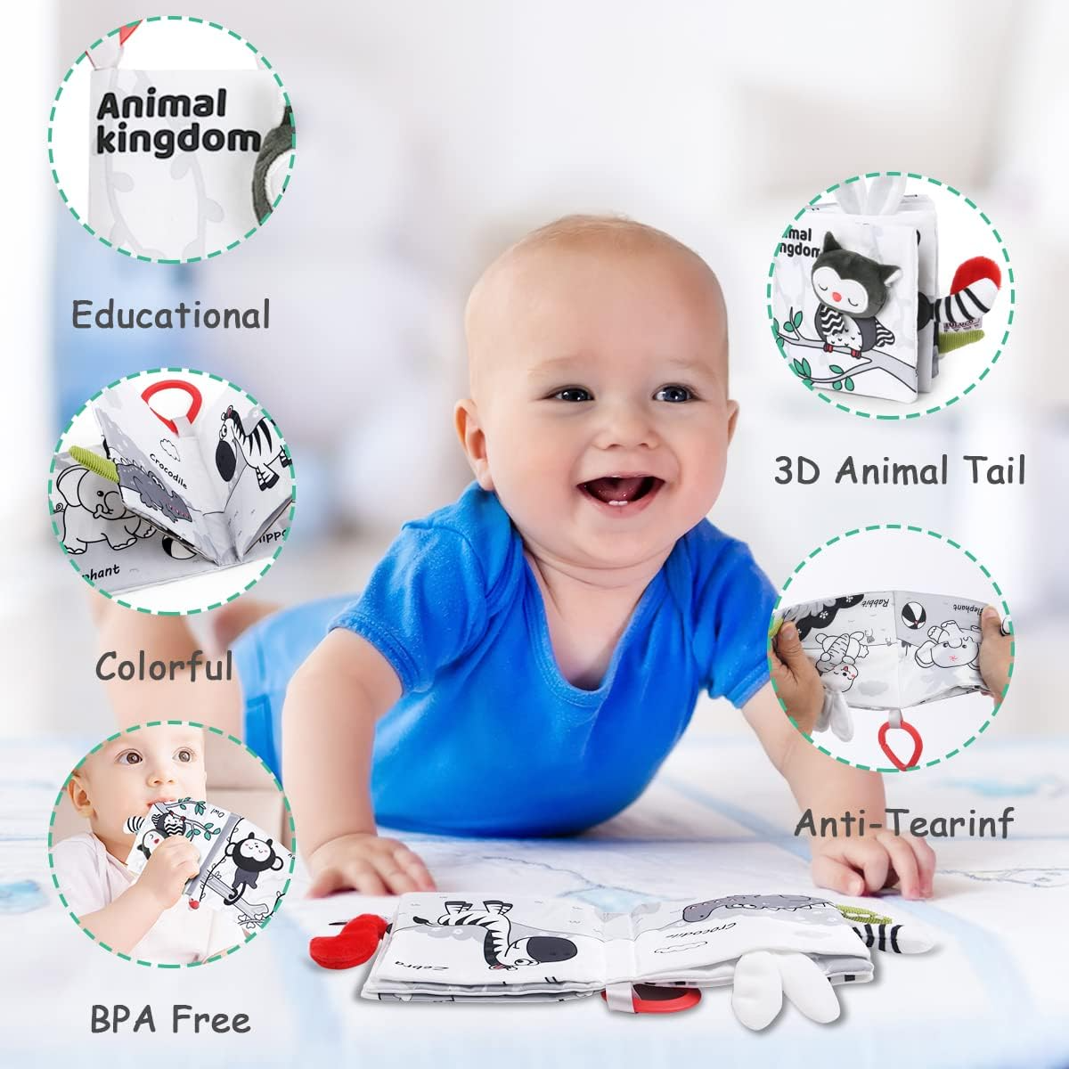 Fidtoy Interactive 3D Animal Cloth Book Baby Sensory Learning Toy