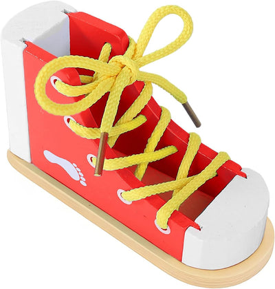 Práctica de Atado de Zapatos para Niños, Práctica de Atado de Zapatos Rojos para Niños con Cordones de Enhebrado, Entrenamiento de Zapatos de Madera para Aprender a Atar los Zapatos, Habilidades Básicas para la Vida