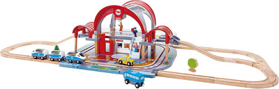 Fidtoy Wooden Railway Station Playset with Train Tracks Toy