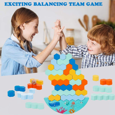 Fidtoy Balance Stacking Board Game Wooden Blocks with Dice