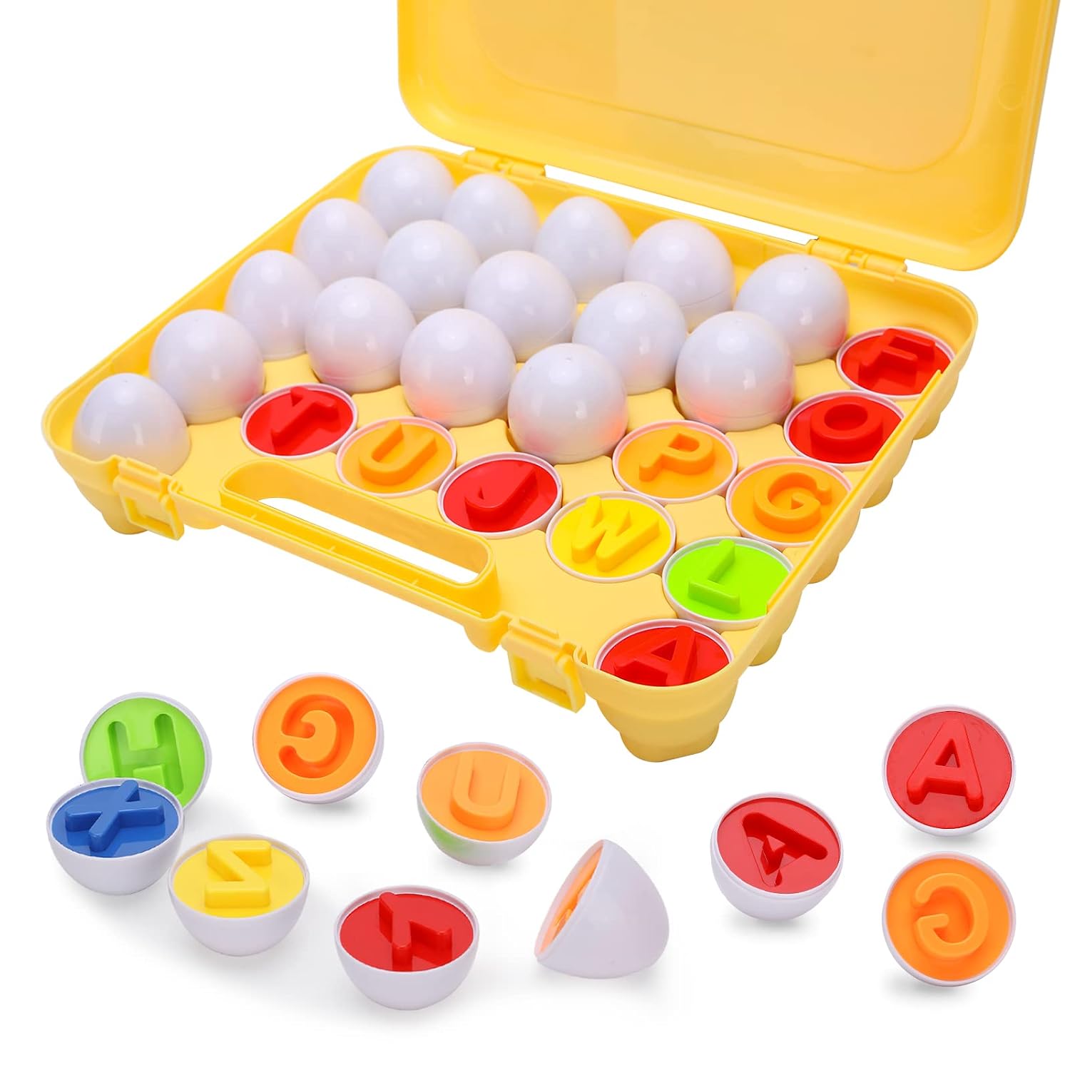 Fidtoy 26 Piece Alphabet Matching Eggs Toy for Toddlers Color Shape Sorting Learning Set Age 18M+