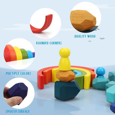 Fidtoy Wooden Rainbow Stacking Toy Set for Babies and Toddlers