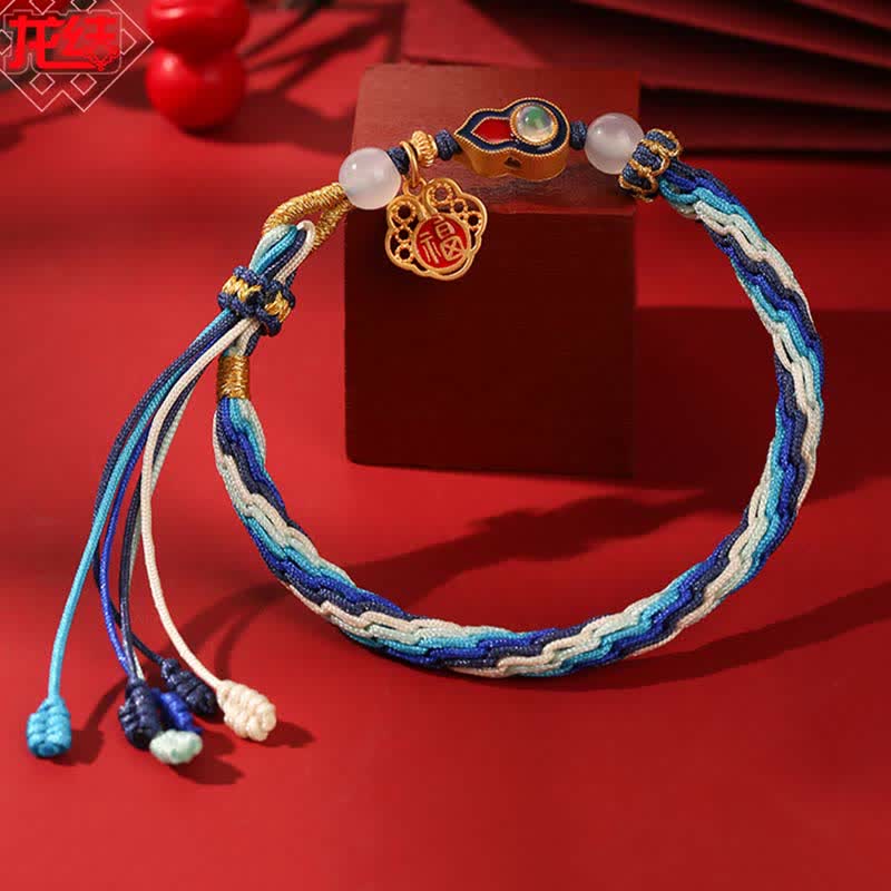 Buddha Stones 925 Sterling Silver Handmade Gourd Blessing String Reincarnation Knot Bracelet Bracelet BS 6