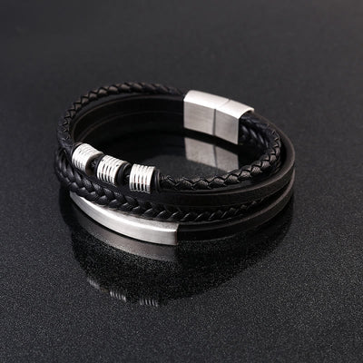 Buddha Stones Leather Multi-Layer Titanium Steel Balance Braided Magnetic Buckle Bracelet Bracelet BS 10