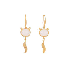 Buddha Stones FengShui White Jade Fox Fortune Earrings Earrings BS White Jade