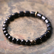 Foviel Ebony Wood Red Jasper Moss Agate Crystal Copper Peace Couple Bracelet