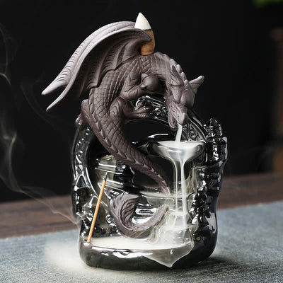 Buddha Stones Nordic Pterosaur Dragon Ceramic Backflow Smoke Fountain Protection Healing Incense Burner Decoration Incense Burner BS Dragon