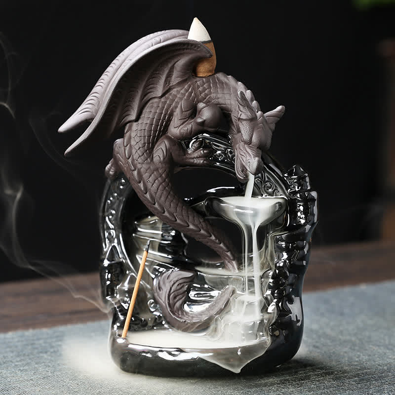 Buddha Stones Nordic Pterosaur Dragon Ceramic Backflow Smoke Fountain Protection Healing Incense Burner Decoration Incense Burner BS Dragon