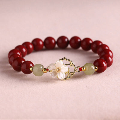 Buddha Stones Natural Cinnabar Jade Beaded Tridacna Stone Flower Blessing Bracelet Bracelet BS Cinnabar 8mm(Wrist Circumference 18cm)