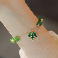 Buddha Stones 14k Gold Plated Green Chalcedony Maple Leaf Courage Strength Bracelet Bracelet BS Green Chalcedony(Strength♥Courage)