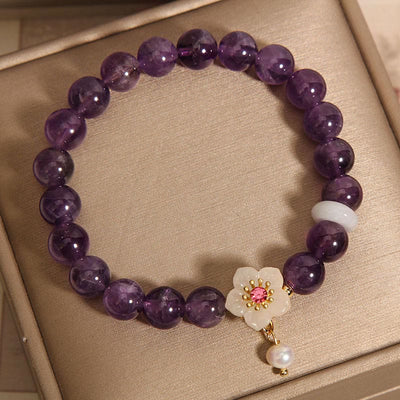 Buddha Stones Natural Amethyst White Agate Pearl Charm Balance Bracelet Bracelet BS 3