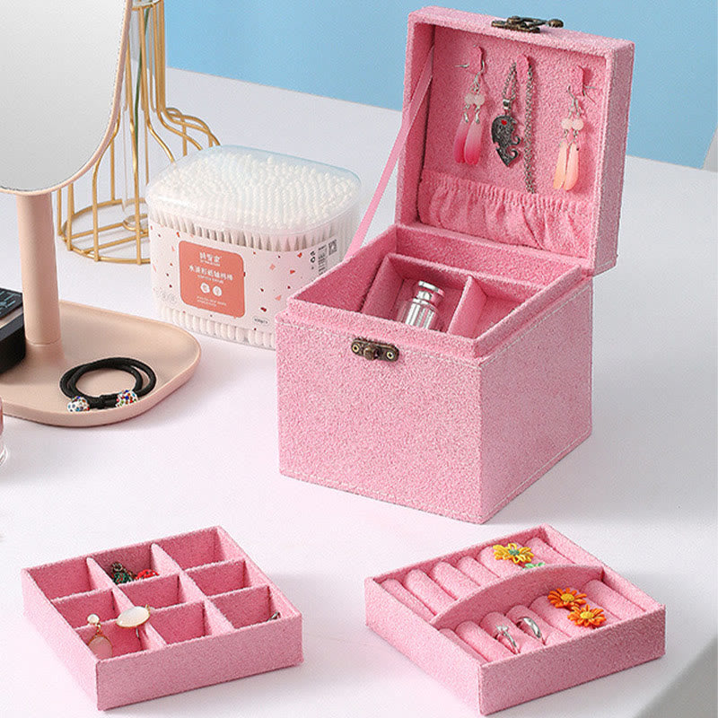 Buddha Stones Jewelry Box Organizer Three-Layer Jewelry Storage Box Flannel Gift Box Jewelry Box BS 13