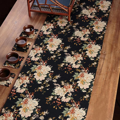 Buddha Stones Vintage Peony Flower Blossom Bamboo Cup Mat Pad Tea Cup Coaster Kung Fu Tea Mat Tea Mat BS 6