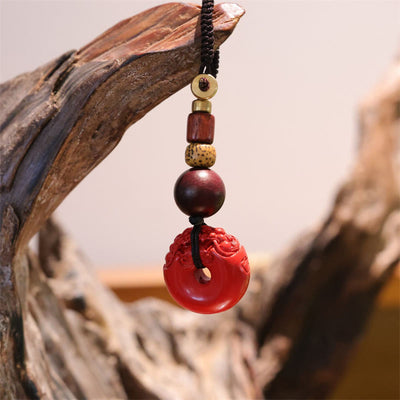 Buddha Stones Natural Cinnabar PiXiu Peace Buckle Blessing Car Key Chain Key Chain BS PiXiu(Wealth♥Luck)