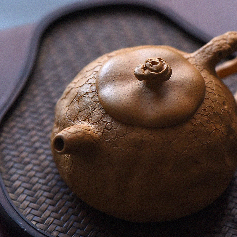 Buddha Stones Handmade Vintage Tree Texture Purple Clay Kung Fu Teapot 220ml Teapot BS 1
