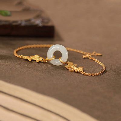 Buddha Stones White Jade Koi Fish Prosperity Bracelet Bracelet BS 6
