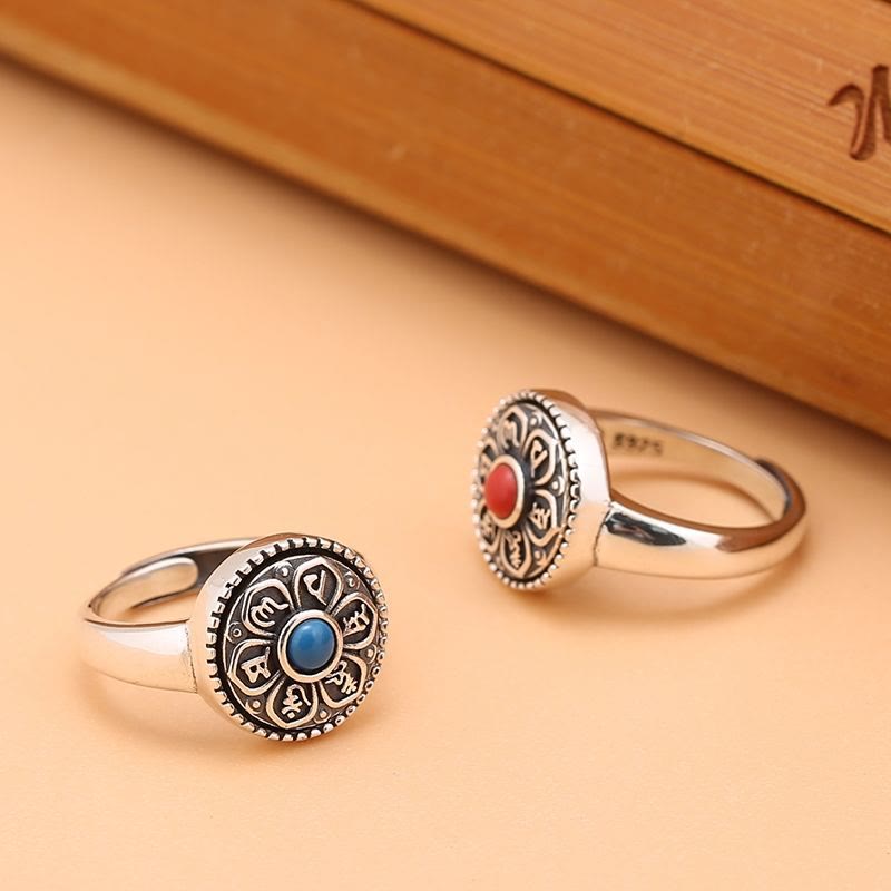 Buddha Stones Tibetan Om Mani Padme Hum Peace Rotatable Ring Ring BS 16