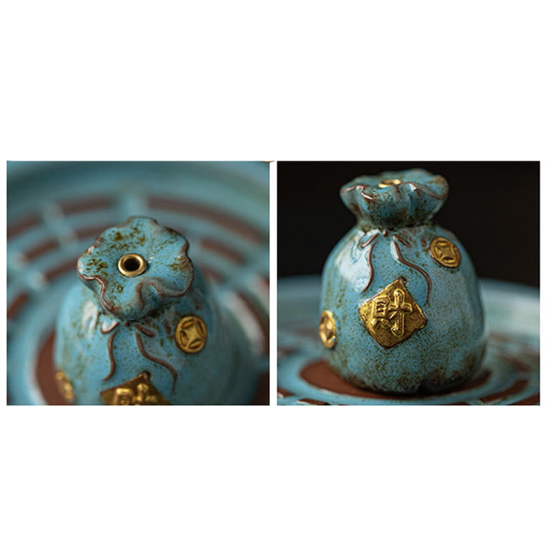 Buddha Stones Small Treasure Bowl Lucky Bag Bagua Tray Healing Ceramic Stick Incense Burner Decoration Incense Burner BS 22