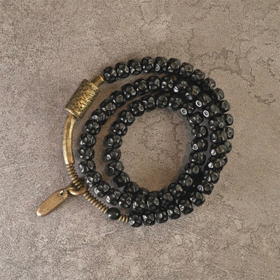 Buddha Stones Retro Coconut Shell Copper Happiness Triple Wrap Bracelet Bracelet BS 5