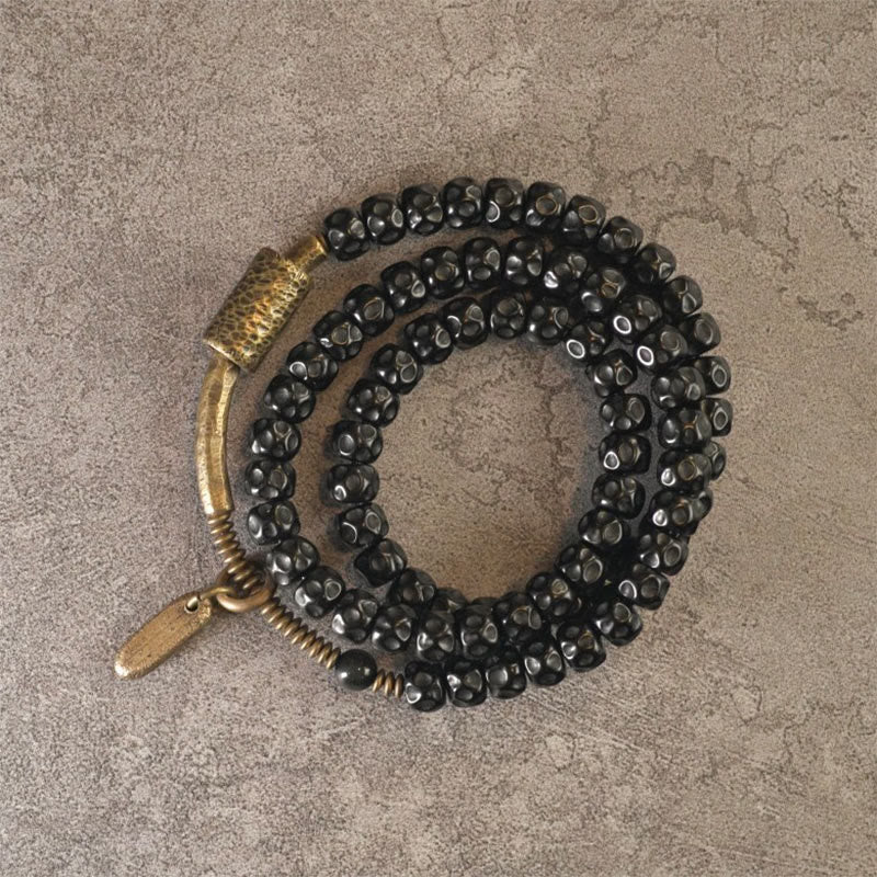 Buddha Stones Retro Coconut Shell Copper Happiness Triple Wrap Bracelet Bracelet BS 5