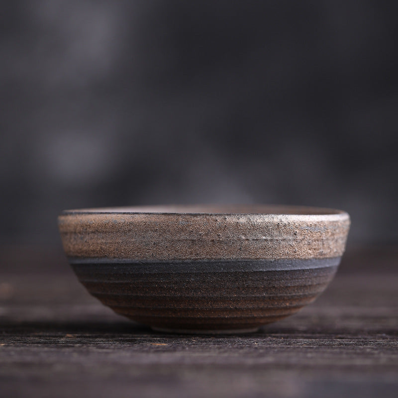 Buddha Stones Simple Brown Striped Texture Ceramic Teacup Kung Fu Tea Cup Bowl Cup BS Striped 8.3cm*3.5cm*90ml