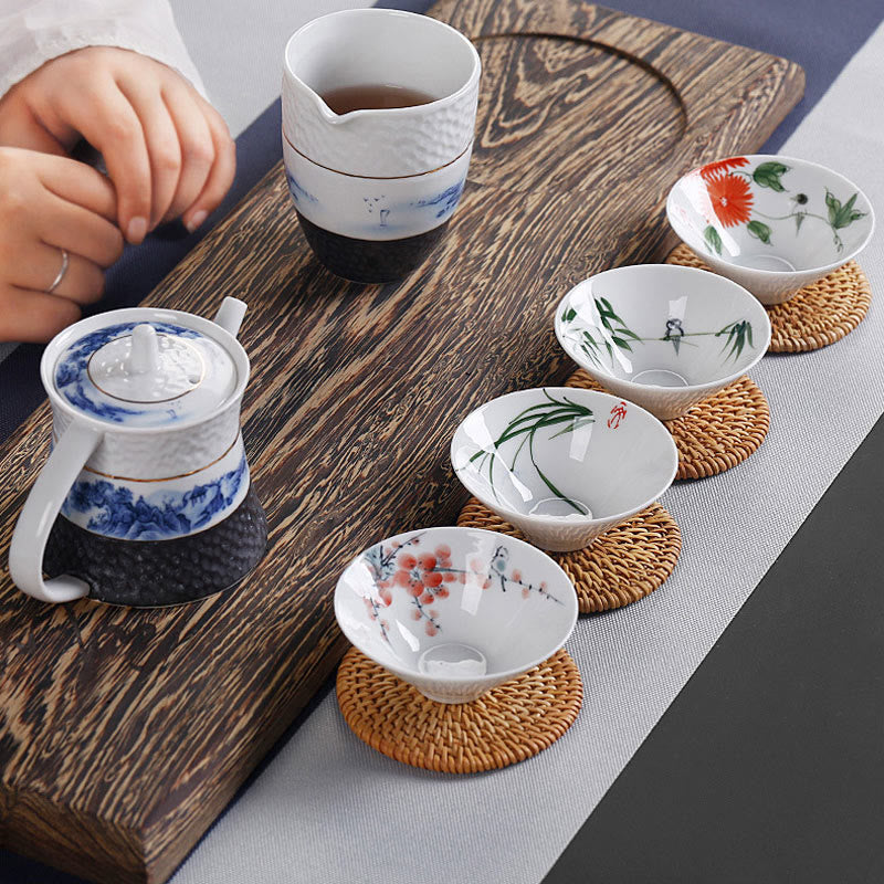 Buddha Stones Vintage Plum Orchid Bamboo Chrysanthemum Lotus Koi Fish Ceramic Teacup Kung Fu Tea Cups Cup BS 2