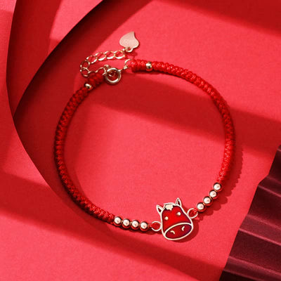 Buddha Stones 925 Sterling Silver Chinese Zodiac Luck Faith Discolor Red String Bracelet Bracelet BS Horse(Wrist Circumference 15-18cm)