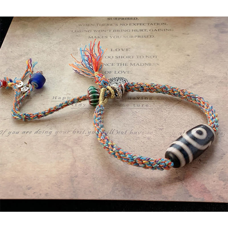Buddha Stones Tibetan 925 Sterling Silver Om Mani Padme Hum Handmade Dzi Bead Protection Braid Bracelet Bracelet BS 12